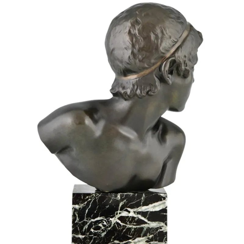 Pamono Constant Roux, Art Deco Bust of Young Achilles, 1920, Bronze on Marble Base> Art Deco