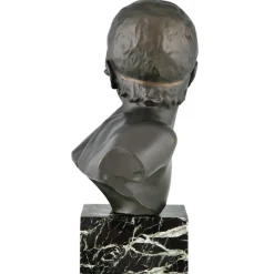 Pamono Constant Roux, Art Deco Bust of Young Achilles, 1920, Bronze on Marble Base><noscript><img width=