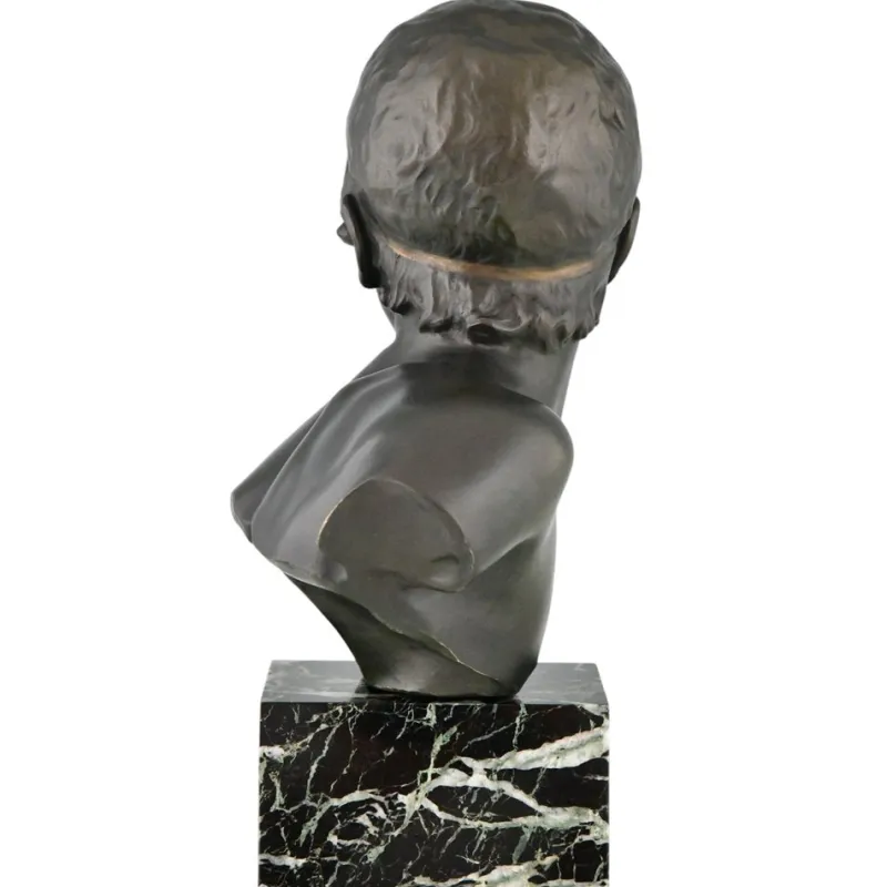 Pamono Constant Roux, Art Deco Bust of Young Achilles, 1920, Bronze on Marble Base> Art Deco