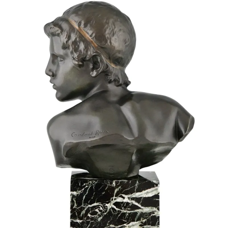Pamono Constant Roux, Art Deco Bust of Young Achilles, 1920, Bronze on Marble Base> Art Deco