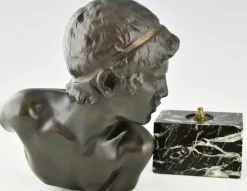 Pamono Constant Roux, Art Deco Bust of Young Achilles, 1920, Bronze on Marble Base><noscript><img width=