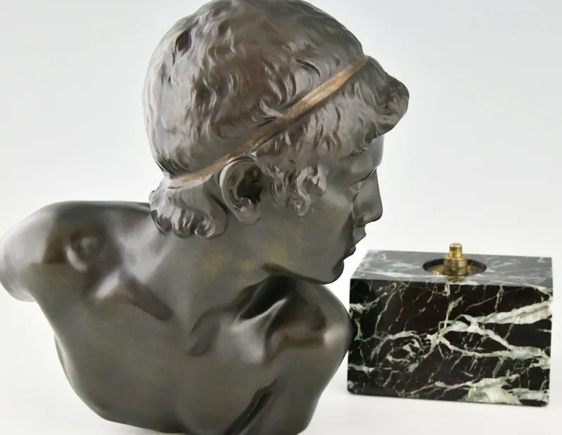 Pamono Constant Roux, Art Deco Bust of Young Achilles, 1920, Bronze on Marble Base> Art Deco