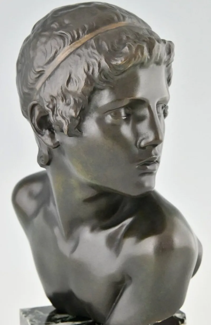 Pamono Constant Roux, Art Deco Bust of Young Achilles, 1920, Bronze on Marble Base> Art Deco