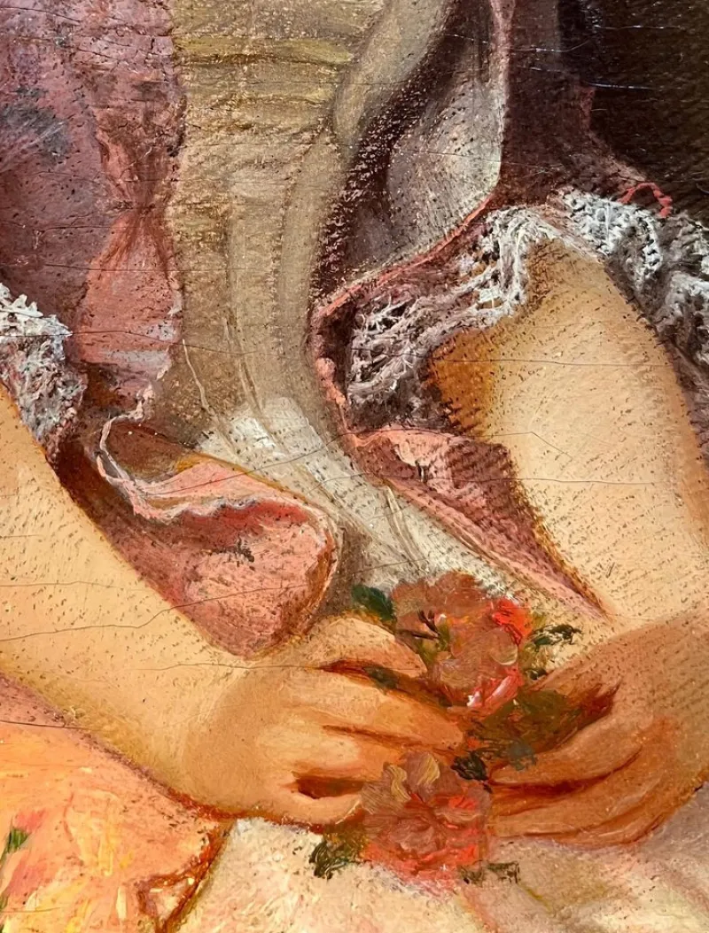Pamono Constantino Sereno, Young Lady and Governess, Oil on Board, 1875> Painting