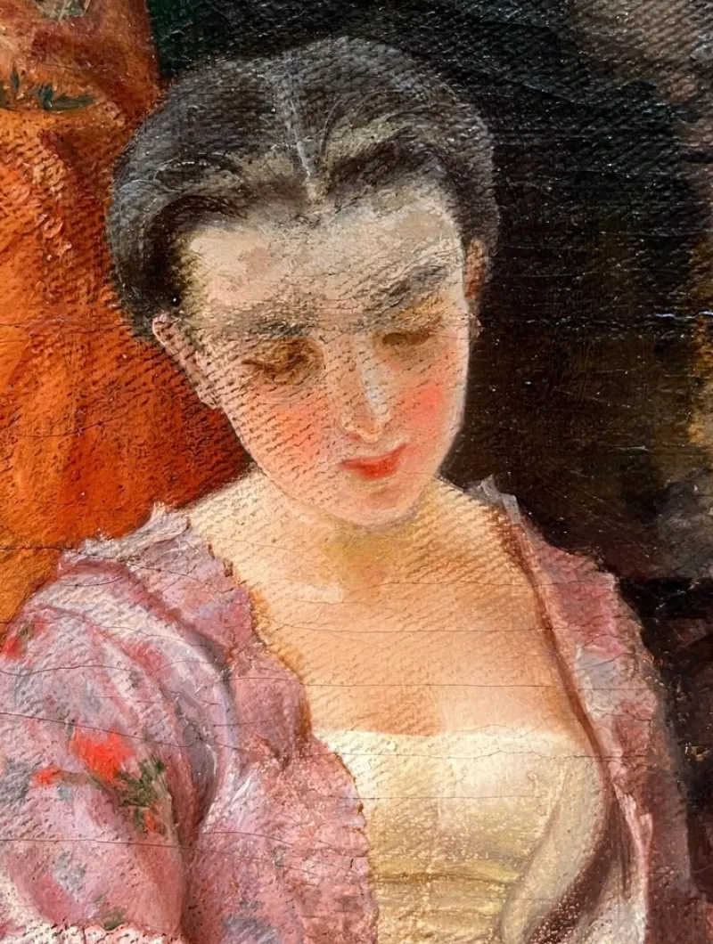 Pamono Constantino Sereno, Young Lady and Governess, Oil on Board, 1875> Painting