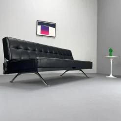 Pamono Constanze Daybed in Black Leather by Johannes Spalt for Wittmann, Vienna, 1960s><noscript><img width=