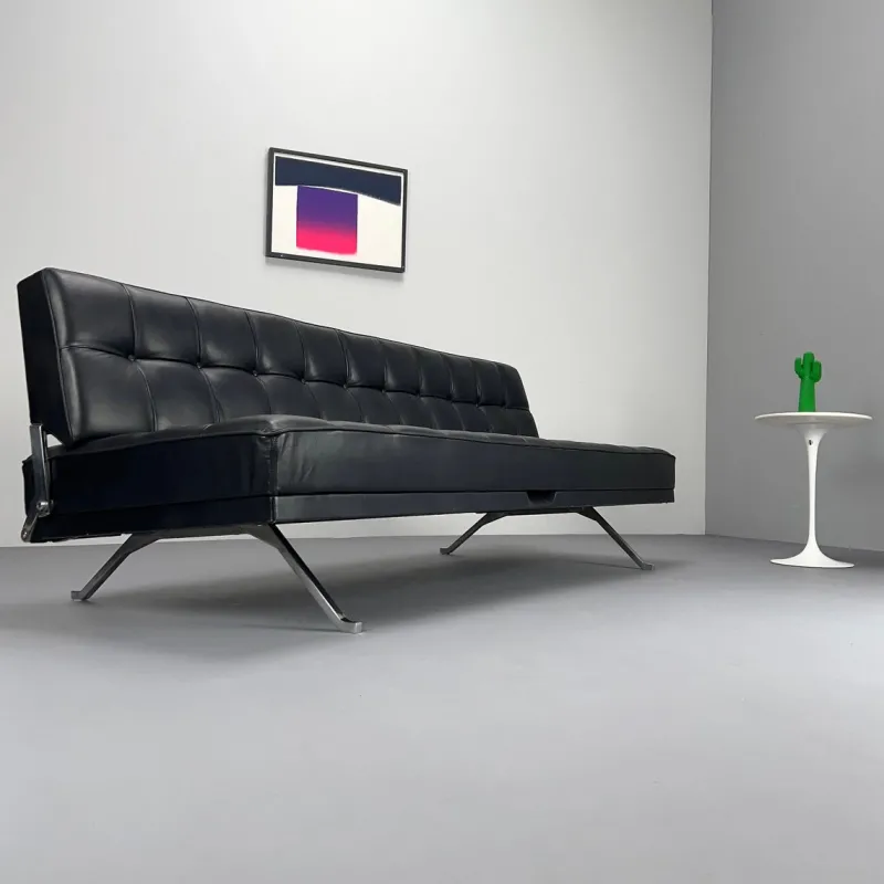Pamono Constanze Daybed in Black Leather by Johannes Spalt for Wittmann, Vienna, 1960s> Daybeds & Chaises Lounges