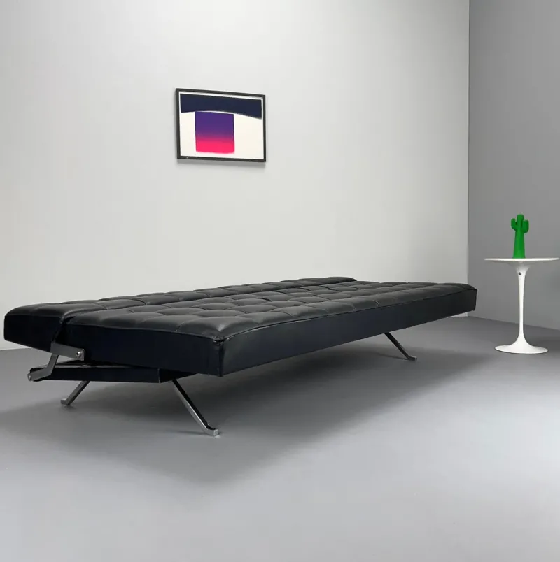 Pamono Constanze Daybed in Black Leather by Johannes Spalt for Wittmann, Vienna, 1960s> Daybeds & Chaises Lounges