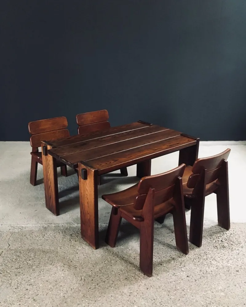 Pamono Constructivist Oak Dining Table, Belgium, 1960s> Dining Tables & Sets