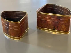 Pamono Copper and Brass Quarter Moon Planters by Company Celato Rito, 1970s, Set of 2><noscript><img width=