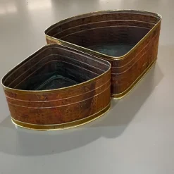 Pamono Copper and Brass Quarter Moon Planters by Company Celato Rito, 1970s, Set of 2><noscript><img width=