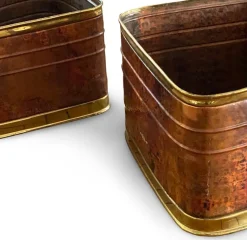 Pamono Copper and Brass Quarter Moon Planters by Company Celato Rito, 1970s, Set of 2><noscript><img width=