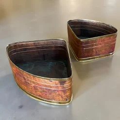 Pamono Copper and Brass Quarter Moon Planters by Company Celato Rito, 1970s, Set of 2><noscript><img width=