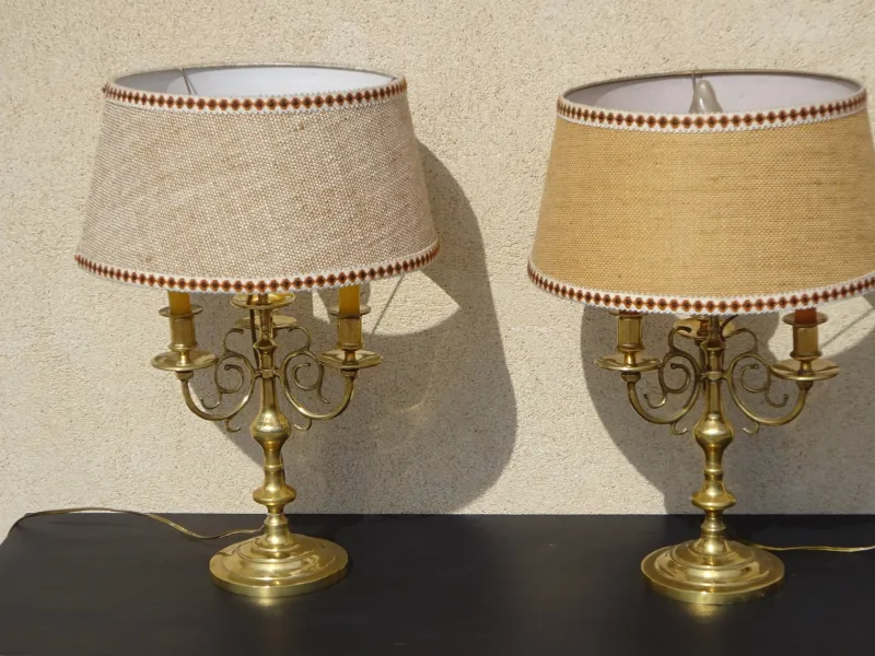 Pamono Copper Bedside Lamps, 1890s, Set of 2> Table Lamps