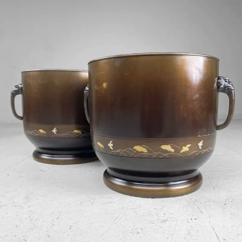 Outlet Pamono Copper Hibachi Set, Japan, 1890s, Set of 2