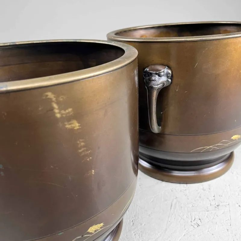 Outlet Pamono Copper Hibachi Set, Japan, 1890s, Set of 2