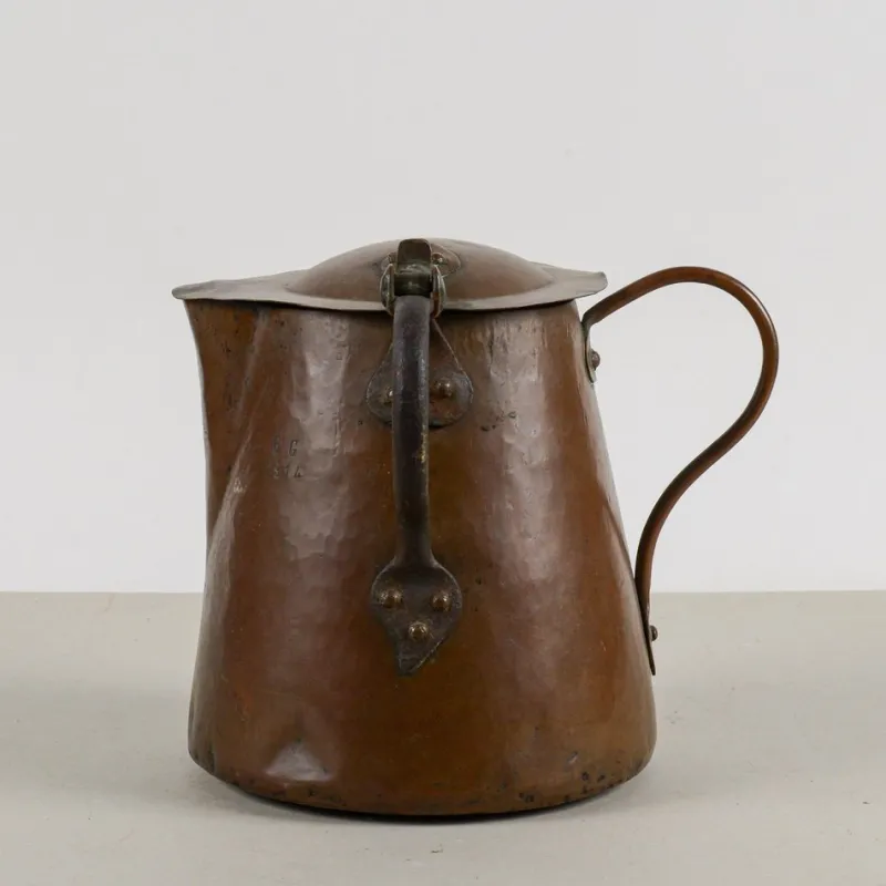 Sale Pamono Copper Jug with Lid and Handles, Early 20th Century