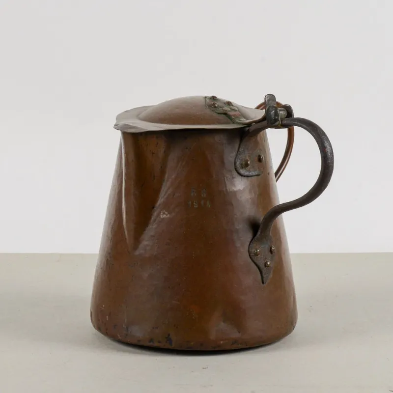 Sale Pamono Copper Jug with Lid and Handles, Early 20th Century