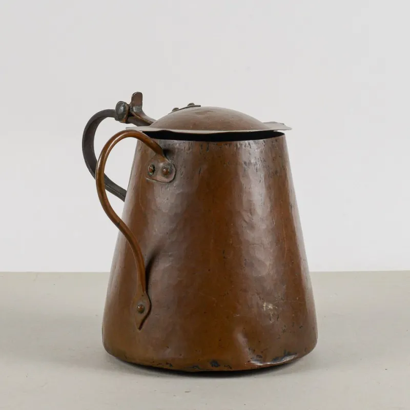 Sale Pamono Copper Jug with Lid and Handles, Early 20th Century
