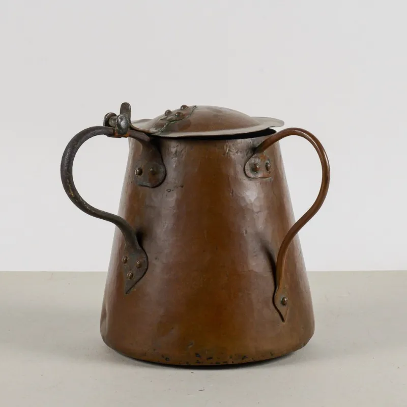 Sale Pamono Copper Jug with Lid and Handles, Early 20th Century