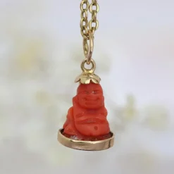 Pamono Coral 18 Karat Yellow Gold Buddha Charm Pendant, 1960s><noscript><img width=