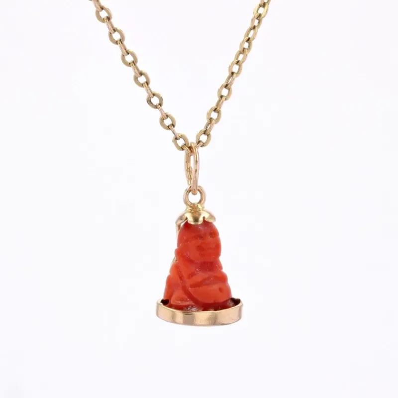 Pamono Coral 18 Karat Yellow Gold Buddha Charm Pendant, 1960s> Necklaces