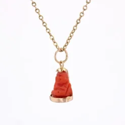 Pamono Coral 18 Karat Yellow Gold Buddha Charm Pendant, 1960s><noscript><img width=