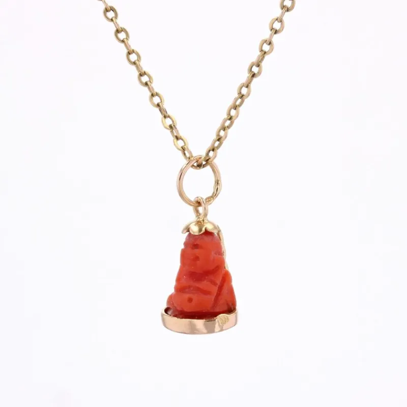 Pamono Coral 18 Karat Yellow Gold Buddha Charm Pendant, 1960s> Necklaces