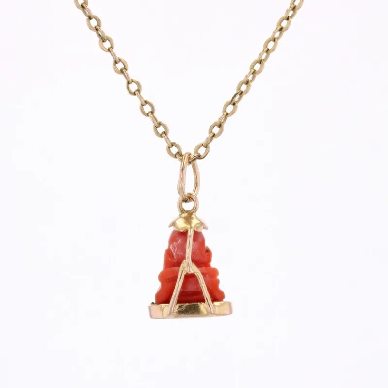 Pamono Coral 18 Karat Yellow Gold Buddha Charm Pendant, 1960s> Necklaces