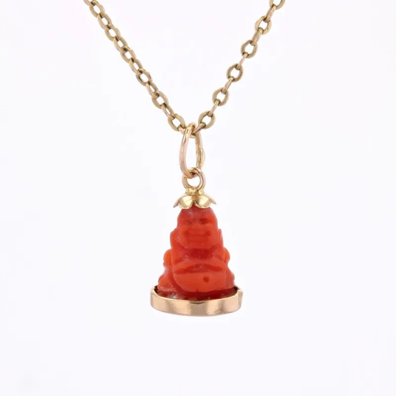 Pamono Coral 18 Karat Yellow Gold Buddha Charm Pendant, 1960s> Necklaces