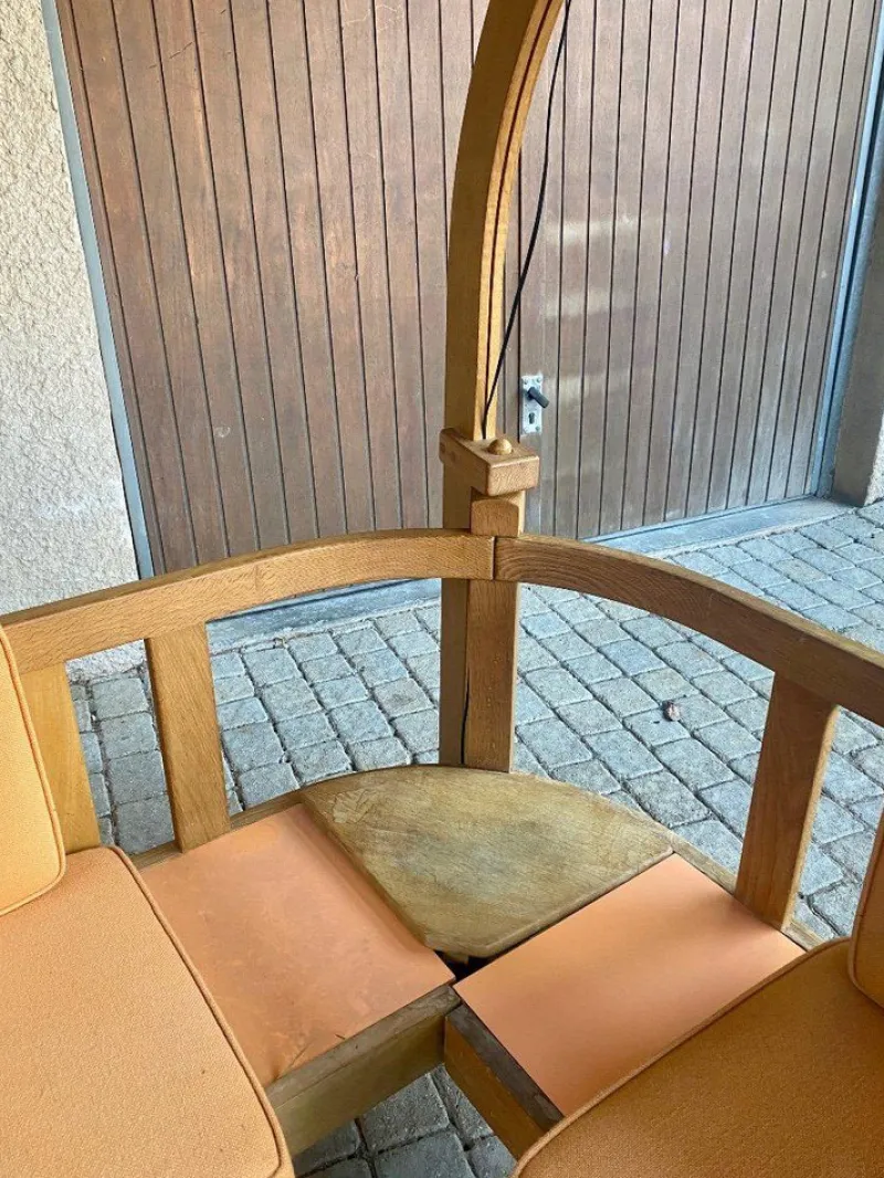 Pamono Corner Bench and Incorporated Floor Lamp attributed to Guillerme Et Chambron> Benches
