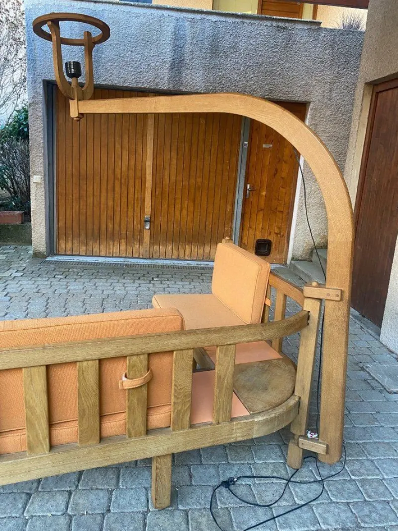 Pamono Corner Bench and Incorporated Floor Lamp attributed to Guillerme Et Chambron> Benches