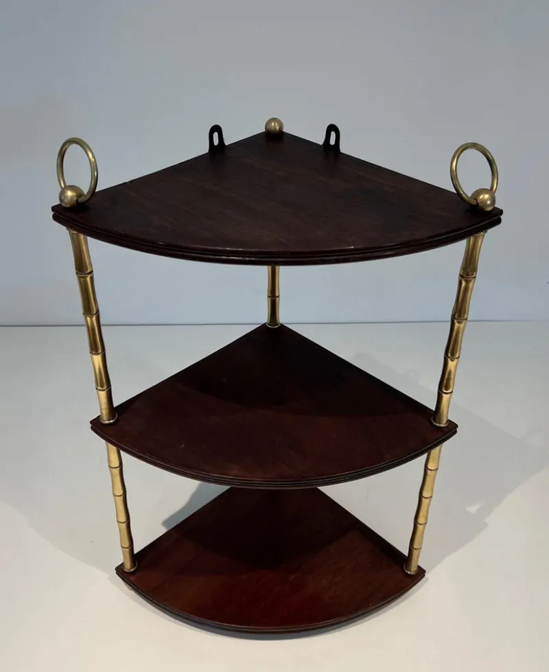 Discount Pamono Corner Shelf in Brass Faux-Bamboo and Mahogany in the style of Maison Baguès