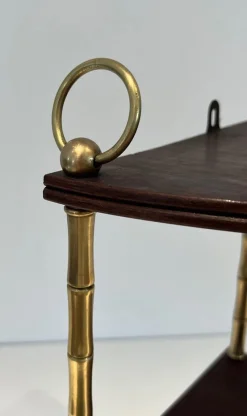 Discount Pamono Corner Shelf in Brass Faux-Bamboo and Mahogany in the style of Maison Baguès
