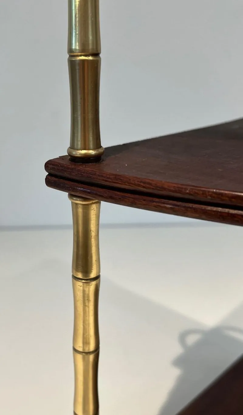 Discount Pamono Corner Shelf in Brass Faux-Bamboo and Mahogany in the style of Maison Baguès