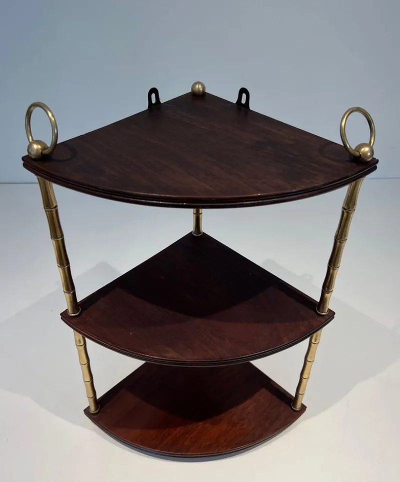 Discount Pamono Corner Shelf in Brass Faux-Bamboo and Mahogany in the style of Maison Baguès