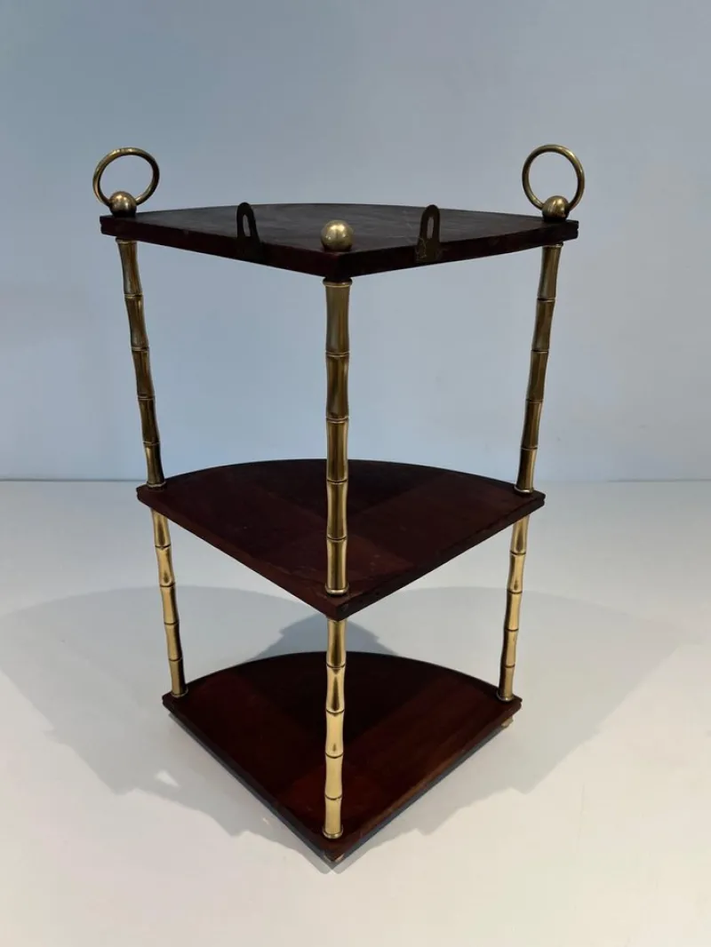 Discount Pamono Corner Shelf in Brass Faux-Bamboo and Mahogany in the style of Maison Baguès
