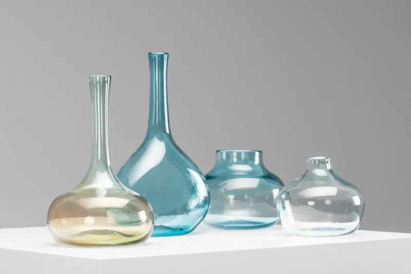 Pamono Crazy Bottles Vases by Claude and Florence Morin, Dieulefit, France, 1970s, Set of 4> Vases