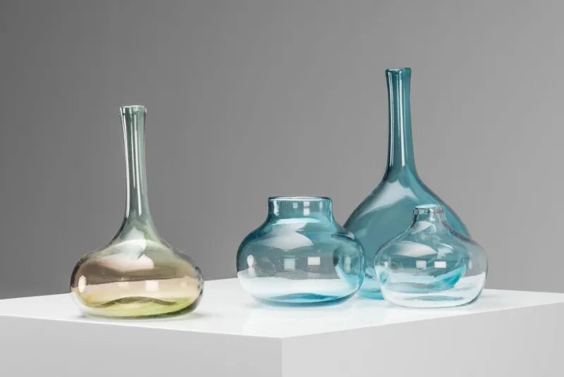 Pamono Crazy Bottles Vases by Claude and Florence Morin, Dieulefit, France, 1970s, Set of 4> Vases