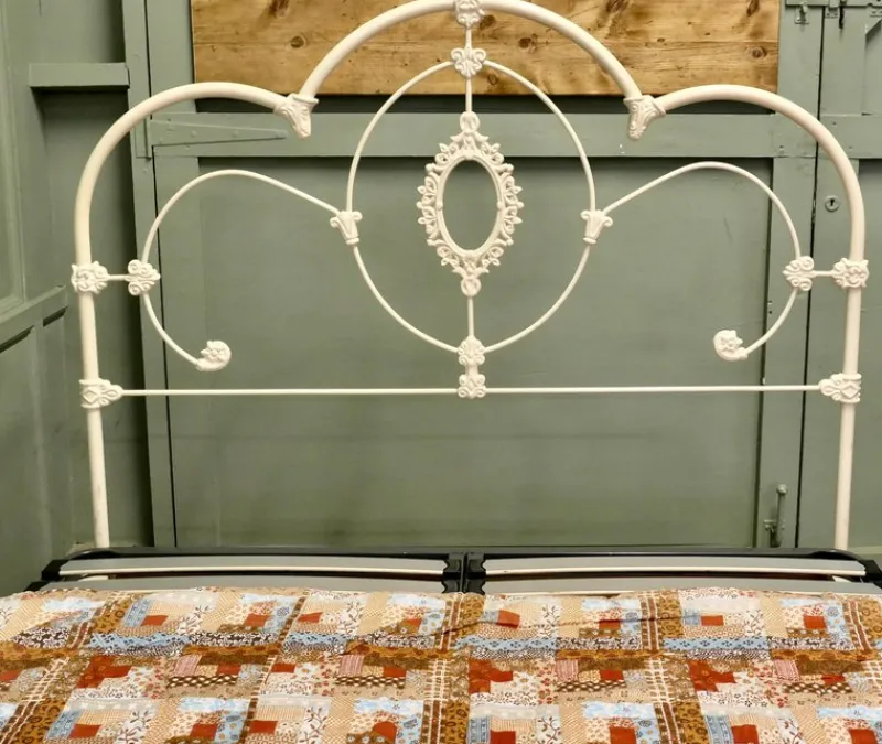 Pamono Cream Wrought Iron Double Bed, 1970s> Beds & Bedroom Sets