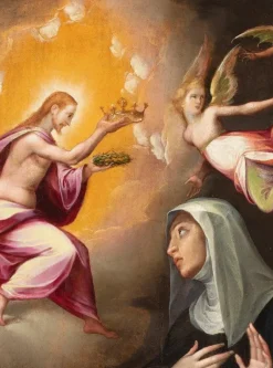 Pamono Cristofano Roncalli, Saint Catherine of Siena Chooses the Crown of Thorns, 16th Century, Oil on Panel, Framed> Old Masters