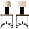 Pamono Croisillon Matte Black Lamps and Entretoise Travertine Tables, Set of 4> Table Lamps