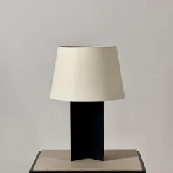 Pamono Croisillon Matte Black Lamps and Entretoise Travertine Tables, Set of 4><noscript><img width=
