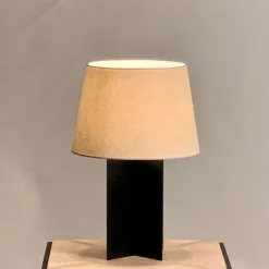 Pamono Croisillon Matte Black Lamps and Entretoise Travertine Tables, Set of 4><noscript><img width=