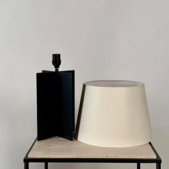 Pamono Croisillon Matte Black Lamps and Entretoise Travertine Tables, Set of 4><noscript><img width=