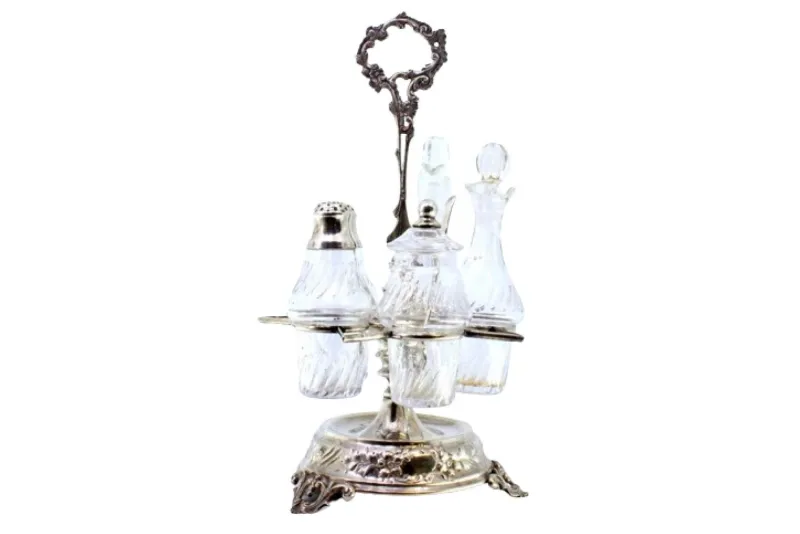 Pamono Cruet Set with Silver Structure and Mustard Bowl with Salt and Pepper Shaker, Set of 5> Bottles, Carafes & Jugs