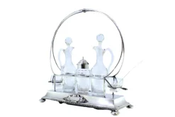 Pamono Cruet with Silver Structure with Two Cruets and Salt and Pepper Shaker and Mustard Pot with Spoon, Set of 7> Bottles, Carafes & Jugs