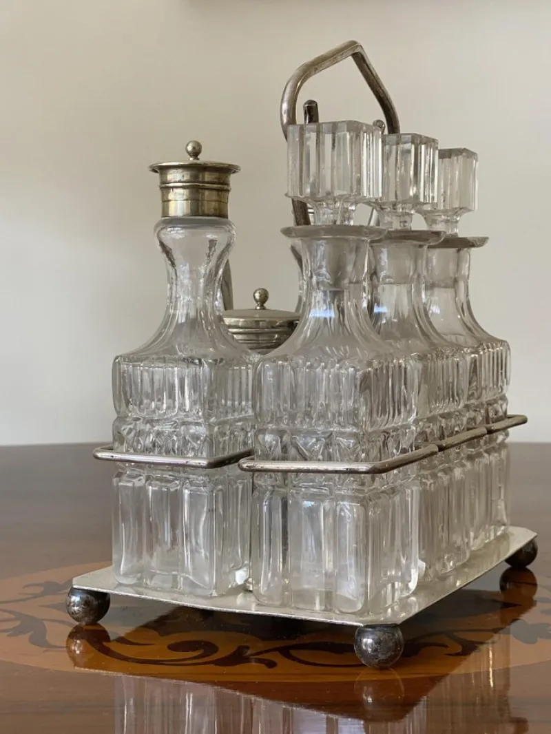 New Pamono Crystal & Silver Condiment Set with Shield & Coat of Arms, Set of 7