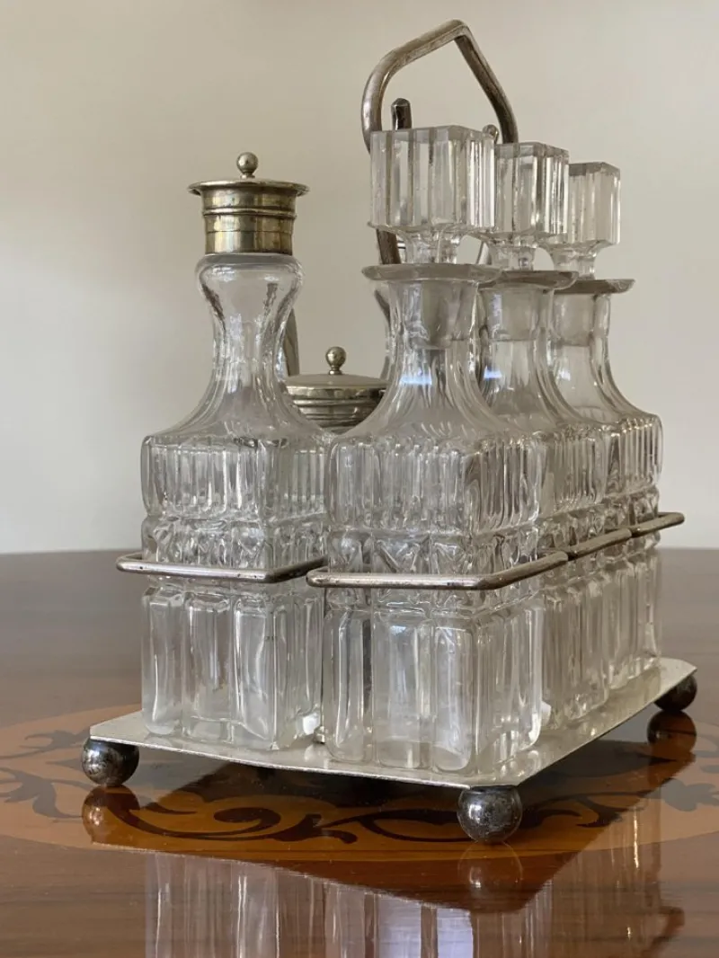 New Pamono Crystal & Silver Condiment Set with Shield & Coat of Arms, Set of 7
