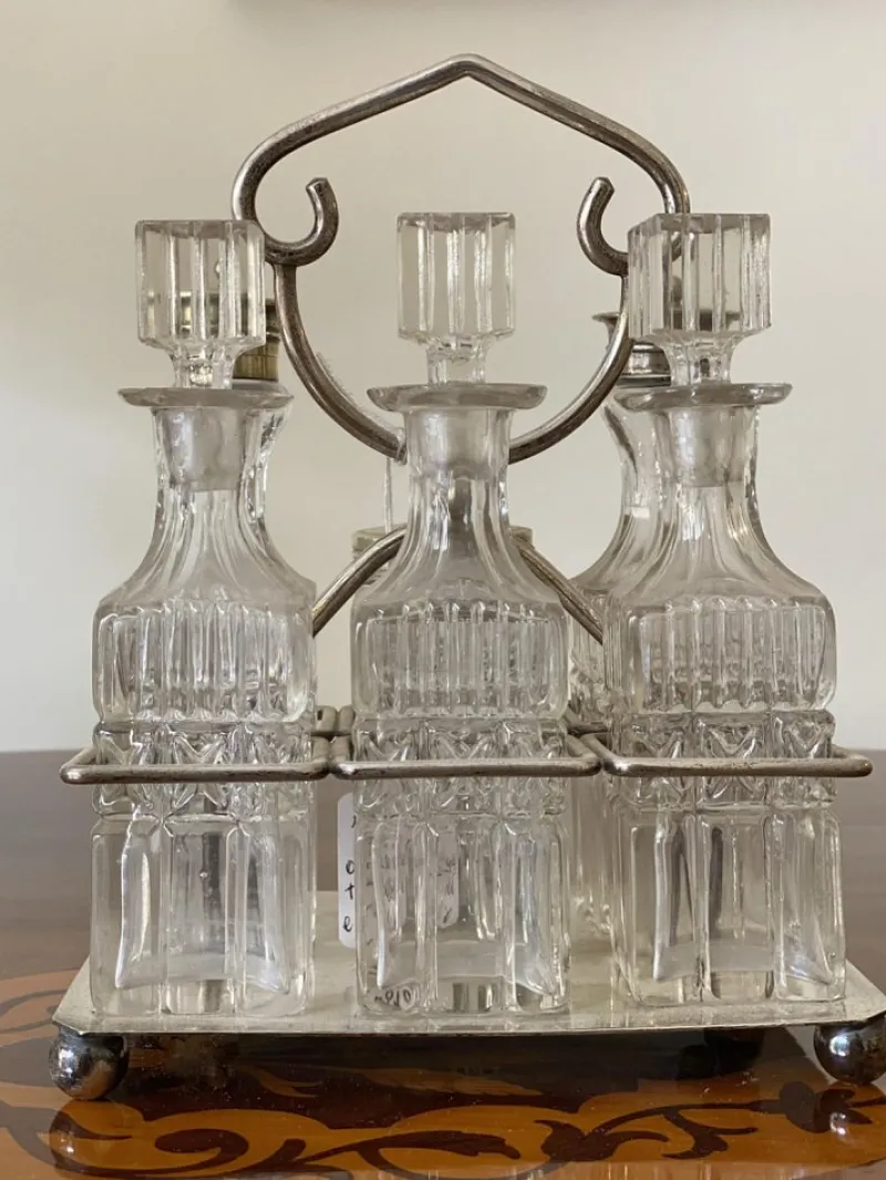 New Pamono Crystal & Silver Condiment Set with Shield & Coat of Arms, Set of 7